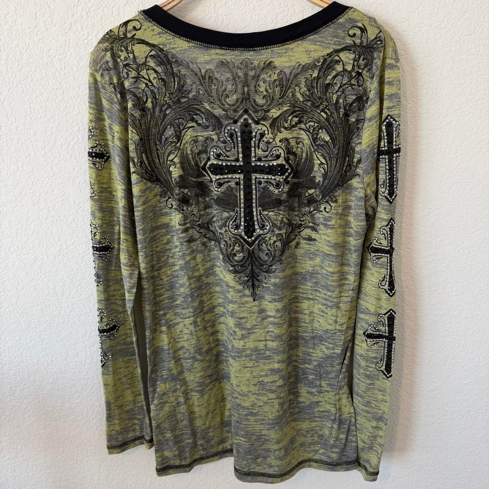 Y2K Grunge Bling Cross Graphic Long Sleeve - Picture 2 of 4